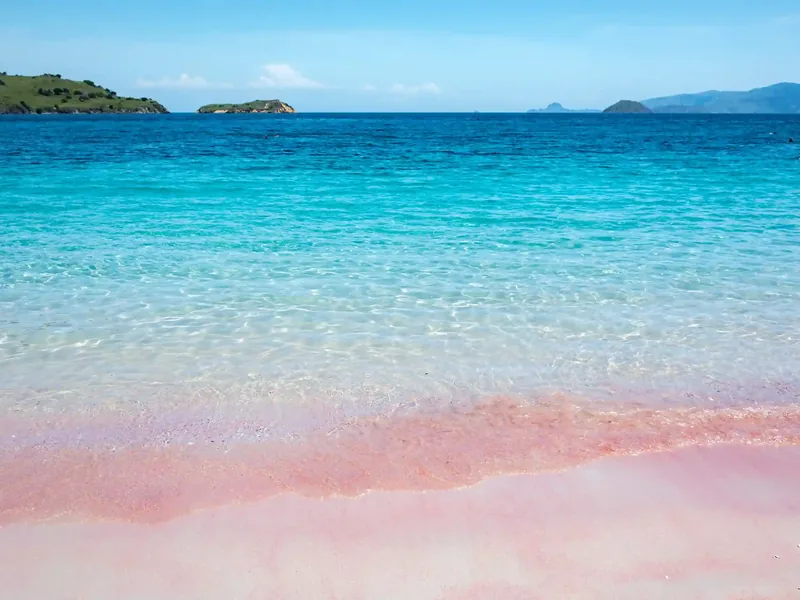 The coral-pink sand at Pink Beach, Komodo