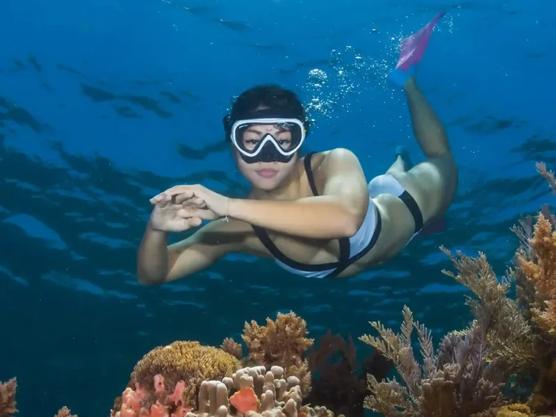 Snorkeller over the reef at Komodo National Park