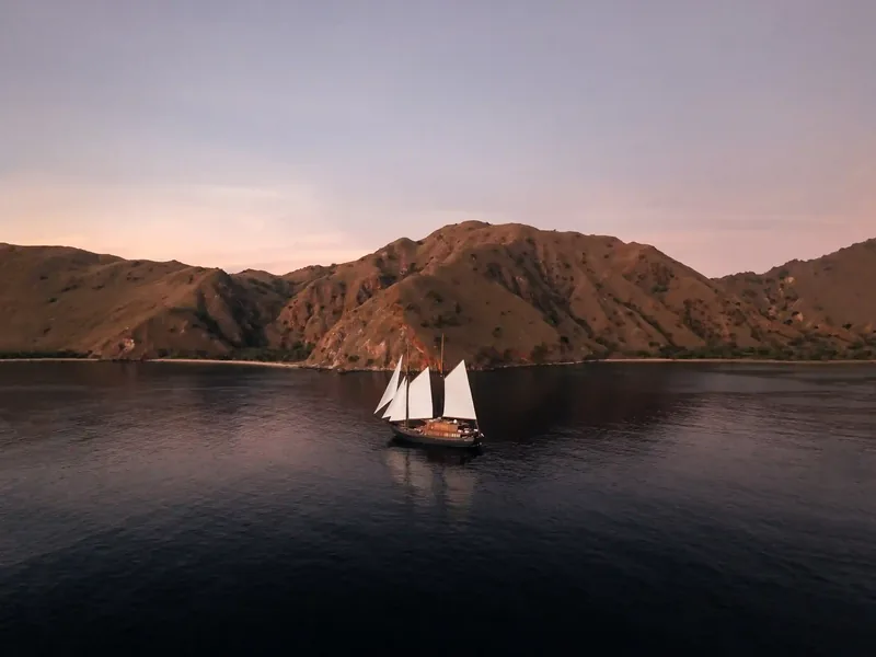 A charter vessel at anchor in Komodo
